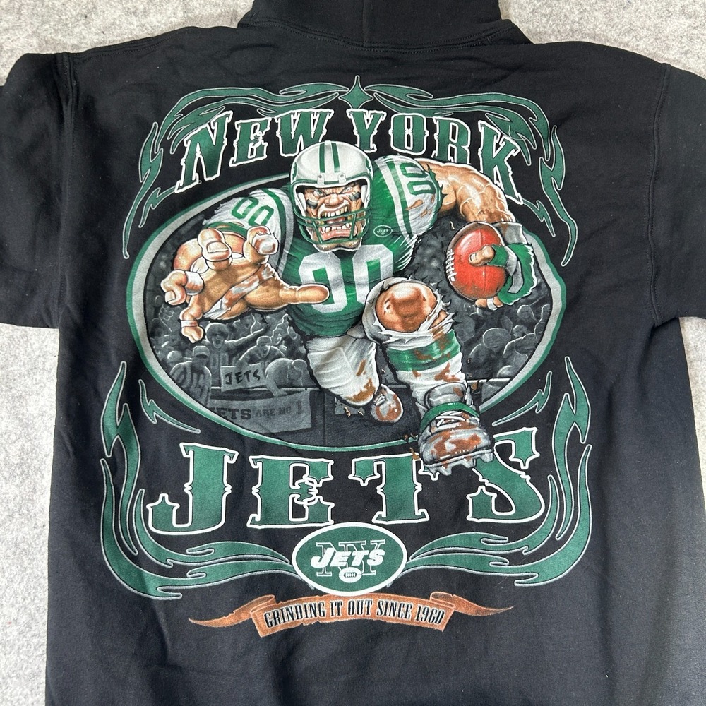 NFL New York Jets Graphic Hoodie Sweatshirt Black Mens Size Medium Majestic New